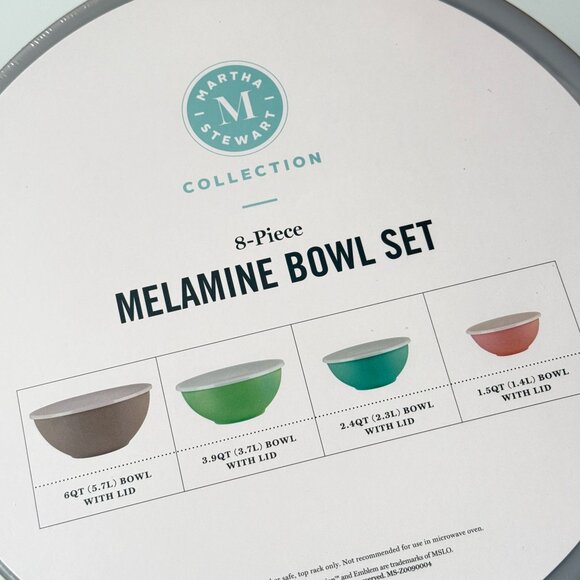 Martha Stewart Collection 8-Piece Melamine Bowl Set Kitchen Light Brand New - Picture 3 of 8